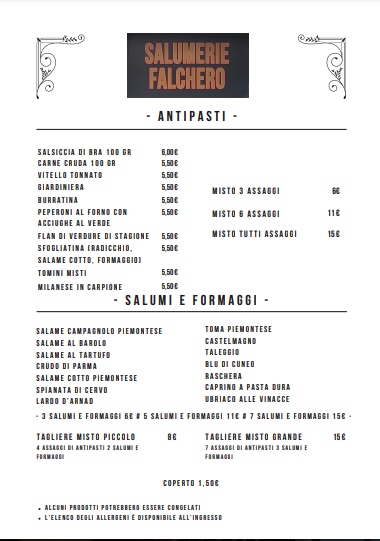 Menu Salumerie Falchero